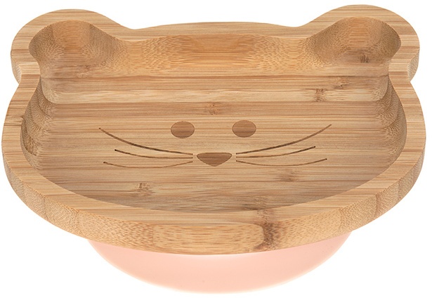 Bambus-Teller Little Chums Mouse Mit Saugfuß In Holz/Rosa