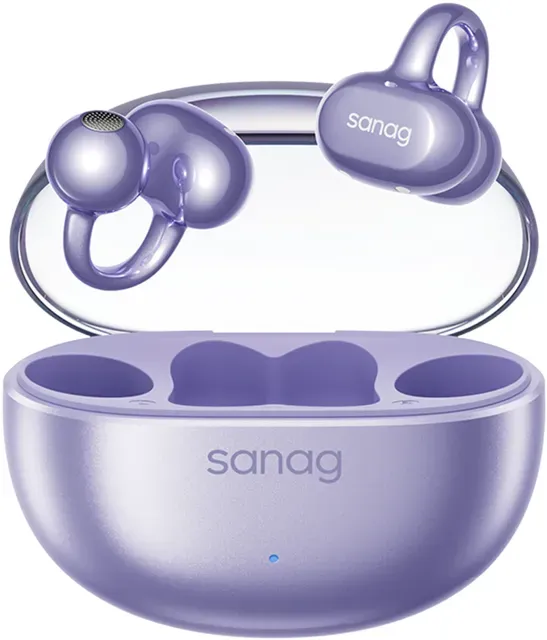 sanag S6S Nova Ohrclip-Kabellose Bluetooth-Kopfhörer, neues Knochenleitungskonzept, Over-Ear Open-Back, Sport- & Laufkopfhörer, Geräuschunterdrückung, High-Style AI-Kopfhörer, Lila