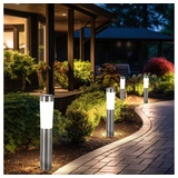 ETC Shop LED 4er Set Solarleuchten für Garten, Außenbeleuchtung mit Erdspieß, Gartenlampe, IP44 Wasserdicht, Edelstahl, Höhe 38 CM