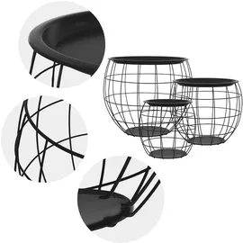 ML-Design Beistelltisch 3er Set, rund, Schwarz, Metallkörbe Couchtisch 3 Größen Ø31cm/ø38cm/ø47cm, Metall, abnehmbarer Tischplatte, Stauraum, 3-tlg. Wohnzimmertische Sofatische Kaffeetische Satztische