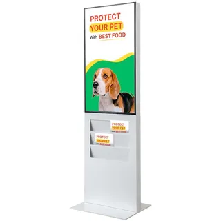Digitale Infostele Trendline RACK, 43" 4K UHD, weiss, einseitig, Prospektfächer für 6 x DIN A4 - Digital Signage Made in EU