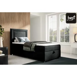 4mybaby GmbH Best for Home Boxspringbett mit Bettkasten Trinity K3-SINGLE 90x200 Bonellfederkern inkl. Topper | Schwarz | Schwarz