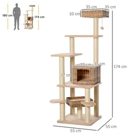 PawHut Kratzbaum mit Katzenhöhle 55 x 55 x 174 cm beige+braun