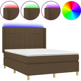 vidaXL Boxspringbett mit Matratze & LED Dunkelbraun 140x200 cm Stoff