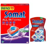 SOMAT Tabs 100 AW all in 1 Extra, Geschirrspül Tabs für strahlende Sauberkeit, bekämpfen selbst eingetrocknete Rückstände + Somat Duo Power Experten 3 AW Maschinenreiniger 57g