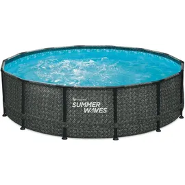 Summer Waves Pool Frame Dark Herringbone Print Elite 427 x 107 cm inkl. Filterpumpe
