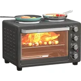 Homcom Minibackofen 28 L 2600W Mini Backofen 100-230°C 60 Min. Timer, mit 2 Kochplatten, Backblech und Grillrost Pizzaofen mit Krümelblech, Tablettgriff