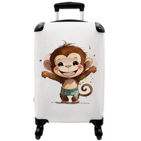 NoBoringSuitcases.com© Kinderkoffer Affe - Braun - Aquarell - Tiere - Mädchen - Jungen 55x35x20cm, 4 Rollen, Reisetasche mit rollen, Handgepäck für Ferien, Kindertrolley, Koffer bunt