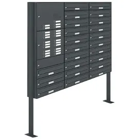 AL Briefkastensysteme 23 Fächer Premium Stand Briefkasten Anlage in RAL 7016 Anthrazit für Post A4, robust, wetterfest, Artikelnummer: 132P23S3KSP7016