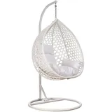 RAMROXX Luxus Hängesessel Style XXL Rattan Korb und Gestell Weiss mit Relaxkissen Weiss