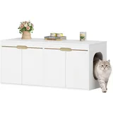 HEXCELEN Katzenklo Schrank, Katzenschrank für 2 Katzen, Versteckter katzentoilette Schrank, Doppeltür, Kann als Fernsehschrank, 120 x 50 x 53,4 cm, Weißeiche und Weiß