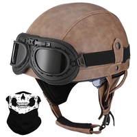 Deutsche Leder Motorrad Halbhelme mit ECE, Vintage Helme mit Schutzbrille, Jethelm Retro, Chopper Helm, Scooter-Helm, Fahrradhelm, mit Sonnenblende und Herausnehmbares Innenfutter