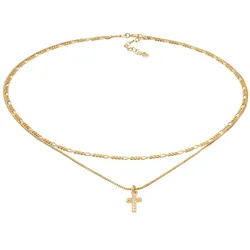 Elli Halskette Layer Choker Kreuz Filigran 925er Silber goldfarben Damen 