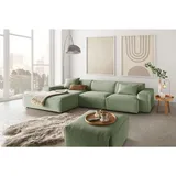 KAWOLA Sofa RANI Ecksofa Cord olivgrün Recamiere links - Grün