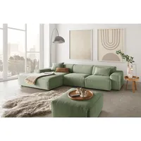 KAWOLA Sofa RANI Ecksofa Cord olivgrün Recamiere links - Grün