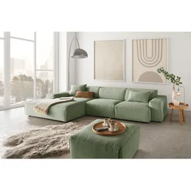 KAWOLA Sofa RANI Ecksofa Cord olivgrün Recamiere links - Grün