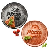 MamboCat 2er Set Pizzateller rot & schwarz I Ø 31 cm I für 2 Personen I große Pizzateller aus Porzellan mit Dekor & Schrift I für Pizzen oder zum Anrichten I XL-Speiseteller, Servierplatte