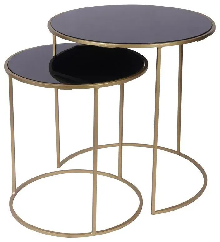 Tables d'appoint gigognes en verre teinté noir et métal doré (lot de 2) JANE