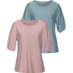 Kurzarmshirt VIVANCE "mit Lochstickerei", Damen, Gr. 32/34, bunt (rose, mint), Stoff, Obermaterial: 97% Polyester (REPREVE), 3% Elasthan, unifarben, modisch, lässig geschnitten normal, Rundhals, Kurzarm mit Aufschlag Aufschlag, Shirts, aus pflegeleichter Qualität