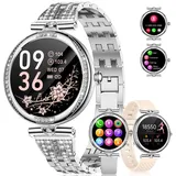 LIGE Smart Watch Damen, AMOLED HD Fitness Uhr Damen, Smartwatch Wasserdicht IP68, Frauengesundheit/Bluetooth-Anrufe/Herzfrequenzüberwachung/SpO2, Unterstützen Sie Uhr Silber Damen für Android iOS