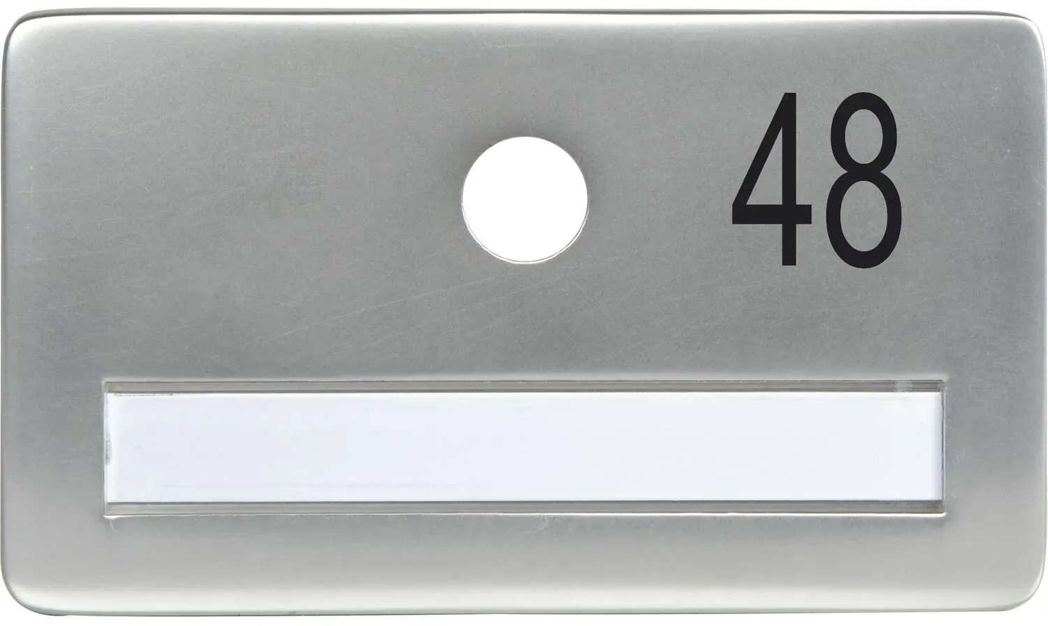 SOLIDO Namensschild ohne Spion, Bohrung ø 14, Alu silber eloxiert, Gravur Nr. 48