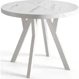 Runder Esszimmertisch OVO, ausziehbarer Tisch Durchmesser: 80 cm bis 130 cm, Wohnzimmertisch Farbe: MARMUR, mit Stabile Beine in Farbe Weiß - Hellgrau/Weiß