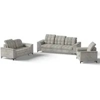 Beautysofa Polstergarnitur Snap, (mit Schlaffunktion, Bettkasten, verstellbare Kopfstützen, 3-Sitzer + 2-Sitzer + Sessel), stilvoll Polsterset mit schwarze Metallbeine aus Velvetstoff beige