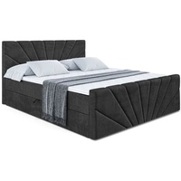 ALTDECOR Boxspringbett MILTIO-Z, Polsterbett mit Kopfteil, Bettkasten, Fußteil - Hart (H4) Matratze - 160x200 - Schwarz Samt