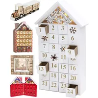 BRUBAKER Adventskalender Haus Holz Weiß mit LED Beleuchtung 24,3 x 45 x 8 cm - Weiß