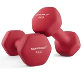 SONGMICS Kurzhantel Hanteln, (2er Set Neopren-Beschichtung, Hantelset, Kurzhanteln, Hexagon), 1KG-2KG-3KG-4KG-5KG Krafttraining, Workout, Fitnesstraining rot|schwarz 2 x 4 kg