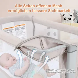 Costway 3 in 1 Beistellbett, Reisebett Baby mit Matratze, Babybett Babywiege & Kinderbett 5-stufig höhenverstellbar neigbar, Stubenwagen Beige - Beige