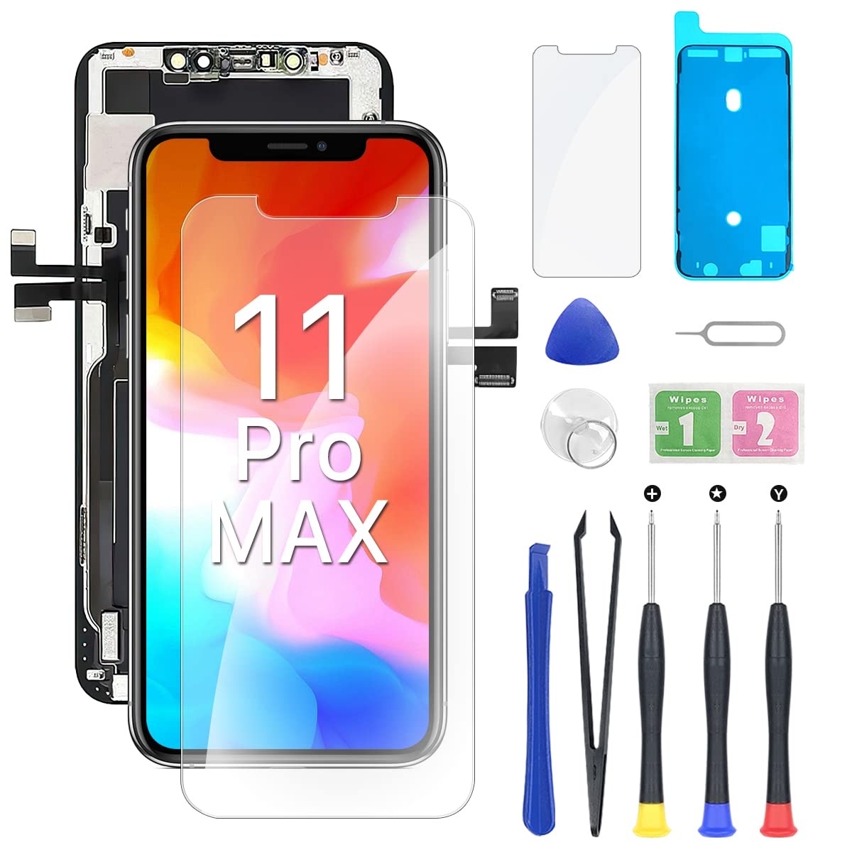 EXW for iPhone 11 Pro Max Display LCD Screen Replacement 6.5 Inch iPhone 11 Pro Max Display Screen & Touch Digitizer Frame Assembly Kit with Complete Repair Tools and Screen Protector