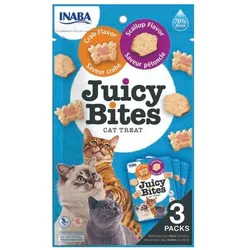 INABA Juicy Bites Katzen Leckerlie Knabbertaschen mit saftigem Kern in lustigen Formen - Jakobsmuschel und Krabbe 33,9g