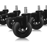 Offgridtec 5er-Set Bürostuhlrollen mit Bremse, Vollgummi-Rollen für Bürostühle, geeignet für Teppich- und Parkettböden, langlebige Gummirollen, schützen vor Kratzern auf Hartholzböden, 11x22 mm Pin, Schwarz