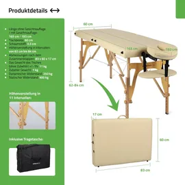 Habys Sonia 2 Zonen Massageliege, Klappbar aus Holz mit 165 | 60 cm, Belastung bis 250 kg - Beige