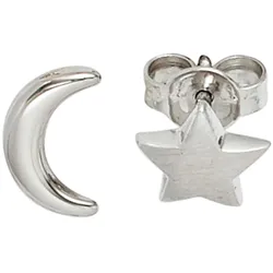 Paar Ohrstecker JOBO "Mond Stern", silber (silber 925), Ohrringe, Damen, Silber 925 (Sterlingsilber), 925 Silber