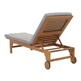 Mendler Sonnenliege HWC-N48, Gartenliege Relaxliege Liegestuhl, Massiv-Holz Akazie MVG-zertifiziert ~ Kissen grau