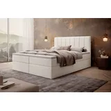 MyBed Allen Boxspringbett Polsterbett mit Kopfteil Bettkasten 140x200 Bonnell-Matratze H2 Topper Creme Abriamo - Weiß