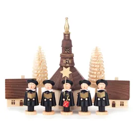 DREGENO Seiffen eG Kurrende schwarz mit Seiffener Dorf Kirche Häuser und Ringelbäumchen 10 teilig