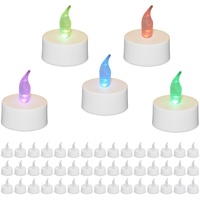 Relaxdays Teelichter mit Farbwechsel, 50er Set LED, Kerzen, H x D: 4,5 x 3,5 cm, weiß