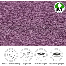 Andiamo Teppichboden ANDIAMO "Ines, Kräuselvelours, Gesamthöhe 8,5 mm, Luxusklasse LC2", lila (dunkellila), B:400cm L:700cm, Kunstfaser, Teppiche, Uni Farben, Breite 400 cm, strapazierfähig & pflegeleicht