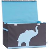 LOVE !T STORE !T LOVE IT STORE IT Aufbewahrungsbox mit Deckel - Große Spielzeugkiste aus Stoff - Verstärkt mit Holz - Abwaschbar - Grau mit blauem Elefant - 62x38x39 cm
