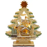 Hti-Living LED Schwibbogen Weihnachtsbaum mit verschneitem Winterdorf