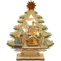 Hti-Living LED Schwibbogen Weihnachtsbaum mit verschneitem Winterdorf