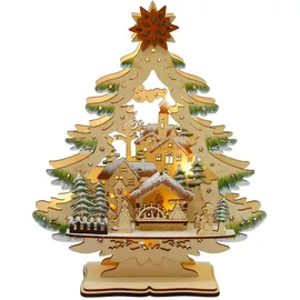 Hti-Living LED Schwibbogen Weihnachtsbaum mit verschneitem Winterdorf