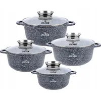ZILNER 8-Tlg Granit Kochtopfset Topfset Geschirset Marmorbeschichtung 16 / 20 / 22 / 26Cm Zl-8532 - Grau