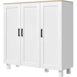 Homcom Schmales 3-Türen-Sideboard mit verstellbaren Regalen, für Küche, Flur, Schlafzimmer, Schwarz & Weiß, 90 x 30 x 90 cm