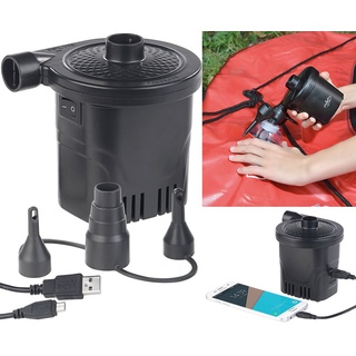infactory Luftballonpumpe: 2in1-Akku-Luftpumpe mit Powerbank-Funktion & USB-Ladekabel, 250 l/Min (Schwimmring Luft ablassen, Elektrische Luftpumpe Akku, 12V Batterie)