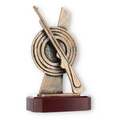Pokal Zamakfigur Tontaubenschießen altgold auf mahagonifarbenen Holzsockel 22,8cm
