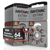 64 Hörgerätebatterien Rayovac Extra Size 312-8 Blister mit 8 Batterien